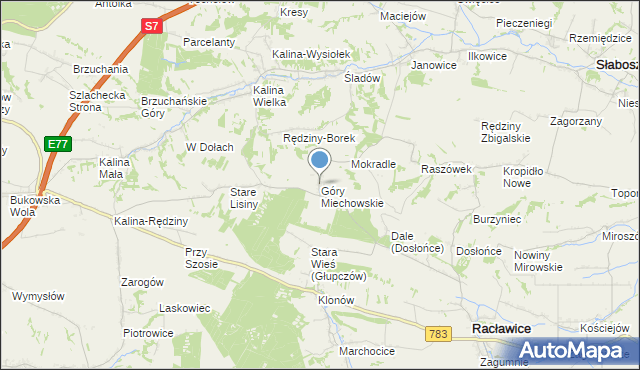 mapa Góry Miechowskie, Góry Miechowskie na mapie Targeo